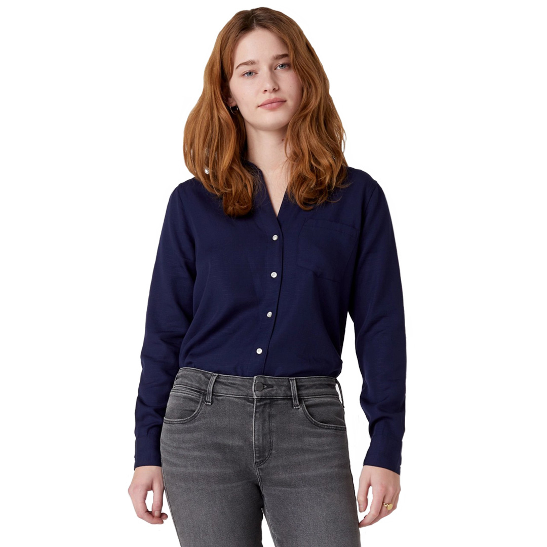 WRANGLER One Pocket Stripe Women Shirt - Navy Blue (W5R42MXKB)