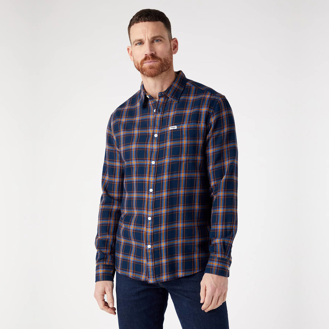 Wrangler Single Pocket Light Flannel Shirt in Navy (5A25Q114) 